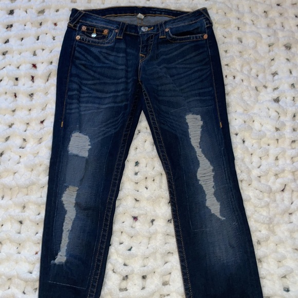 True Religion🧲 Skinny, Distressed, Mid-Rise Dark Wash 29x31.5 - Picture 2 of 13